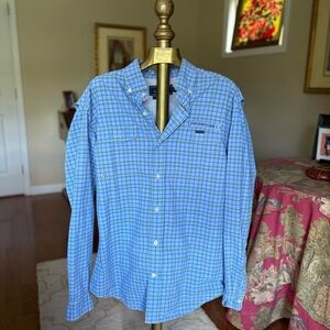 Vineyard Vines Men's Blue and Green Plaid Shirt